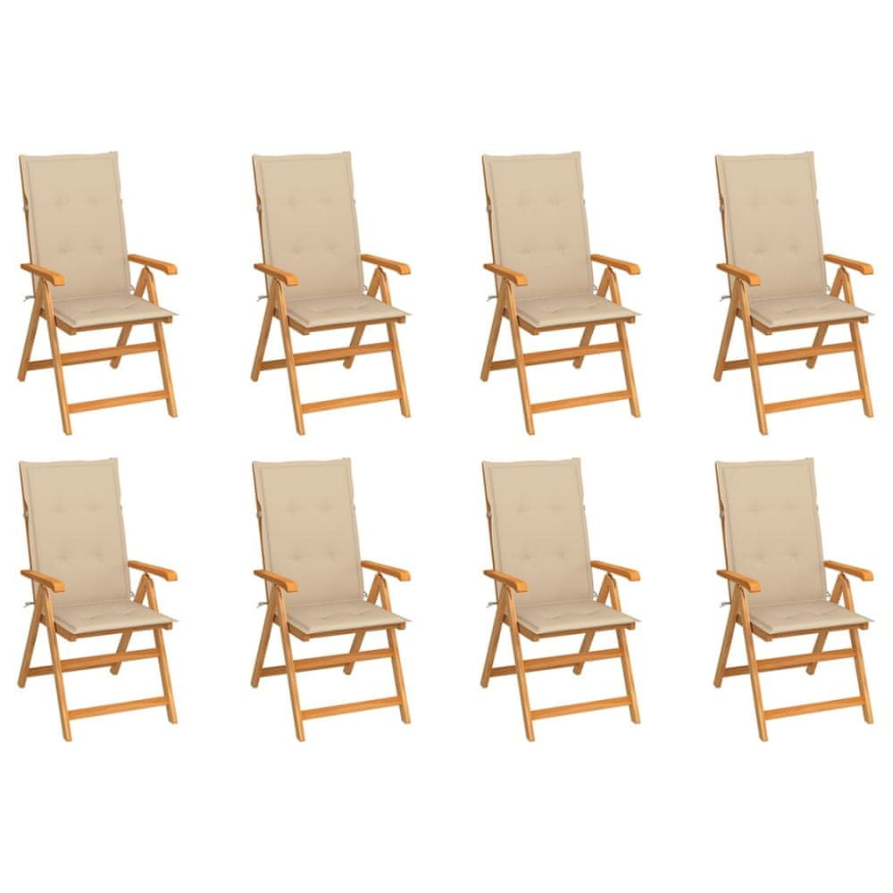 Vidaxl Sklápacie záhradné stoličky s podložkami 8 ks tíkový masív